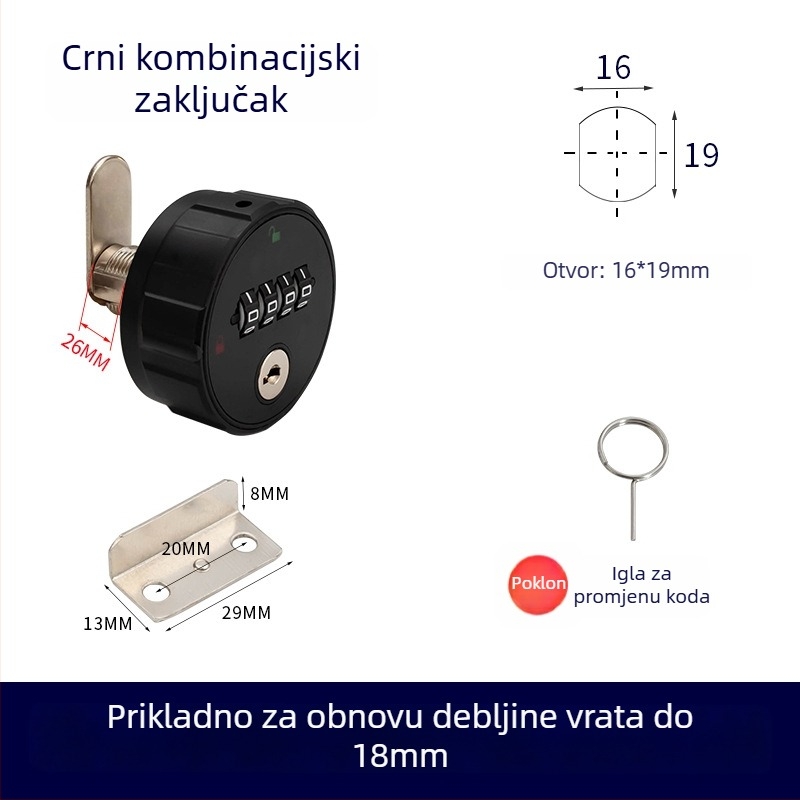 Mehanička brava ormariću s brojčanom kombinacijom, ABS+ cinkova legura, univerzalno za drvene i metalne ormariće, model 660329