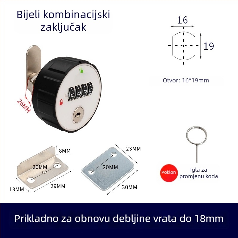 Mehanička brava ormariću s brojčanom kombinacijom, ABS+ cinkova legura, univerzalno za drvene i metalne ormariće, model 660329