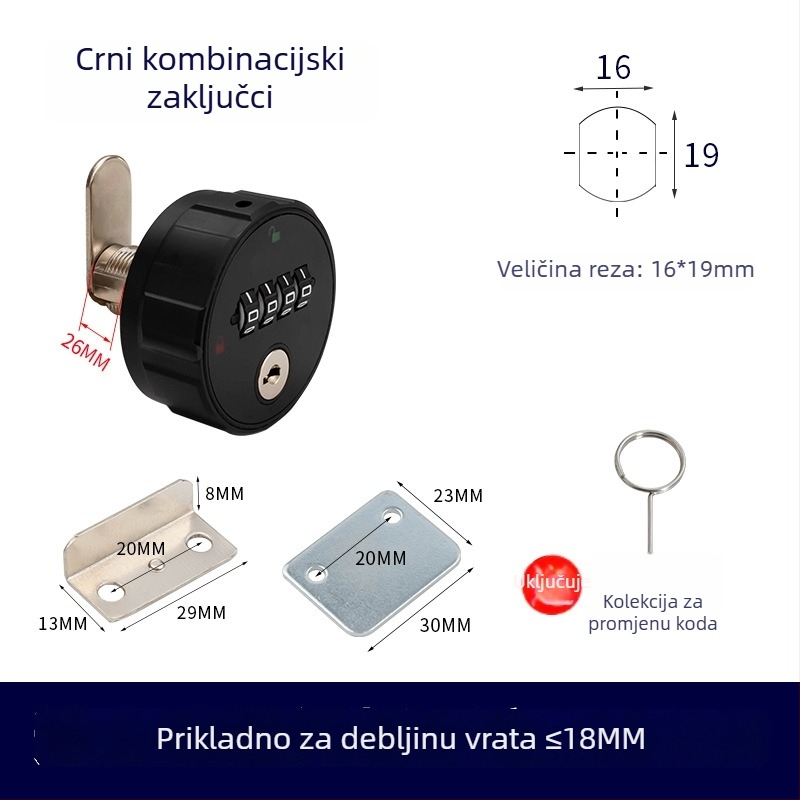 Mehanička brava ormariću s brojčanom kombinacijom, ABS+ cinkova legura, univerzalno za drvene i metalne ormariće, model 660329