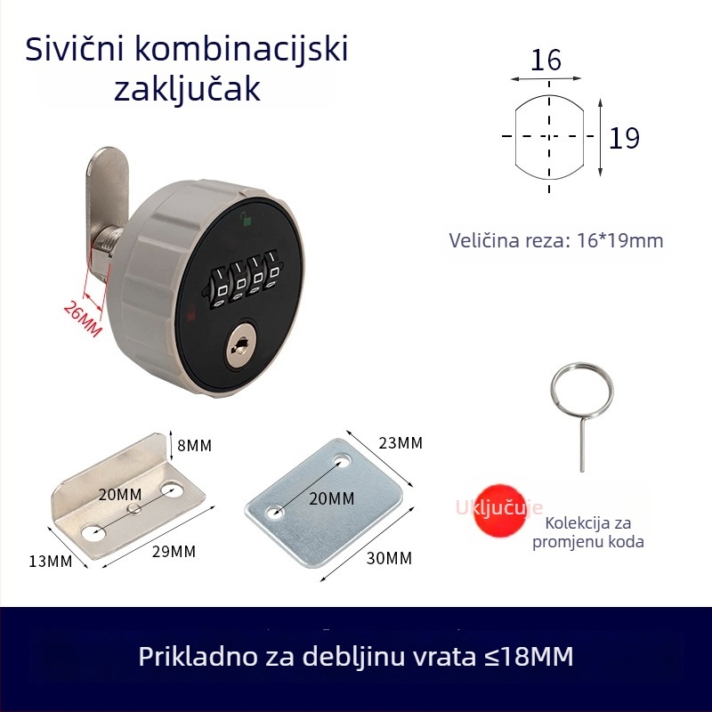 Mehanička brava ormariću s brojčanom kombinacijom, ABS+ cinkova legura, univerzalno za drvene i metalne ormariće, model 660329