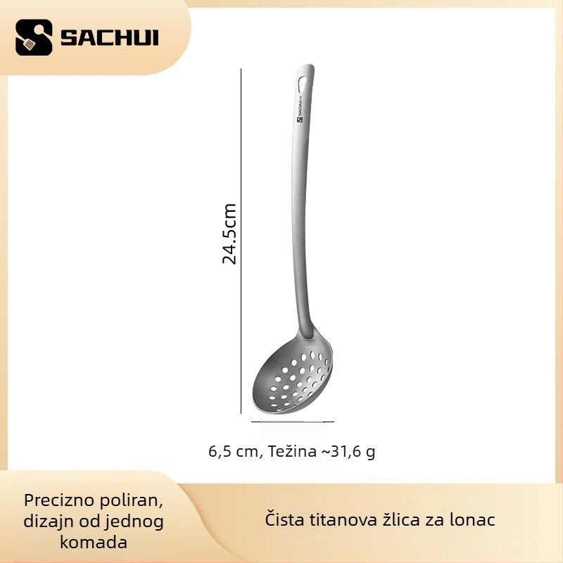 Žlica za kuhanje od čistog titana s dugom držačem — protuklizna, otporna na visoke temperature, zaštita od opeklina