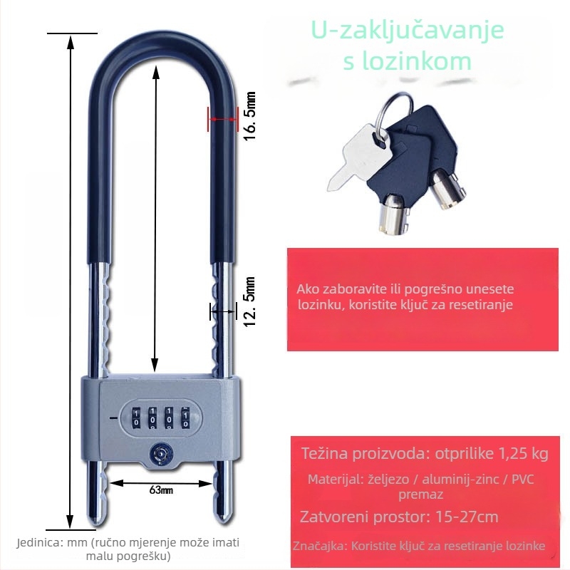 Qingshang zaptivna koda za staklena i klizna vrata, U-oblik zaključavanje protiv krađe s produženim zasunom za trgovine i urede