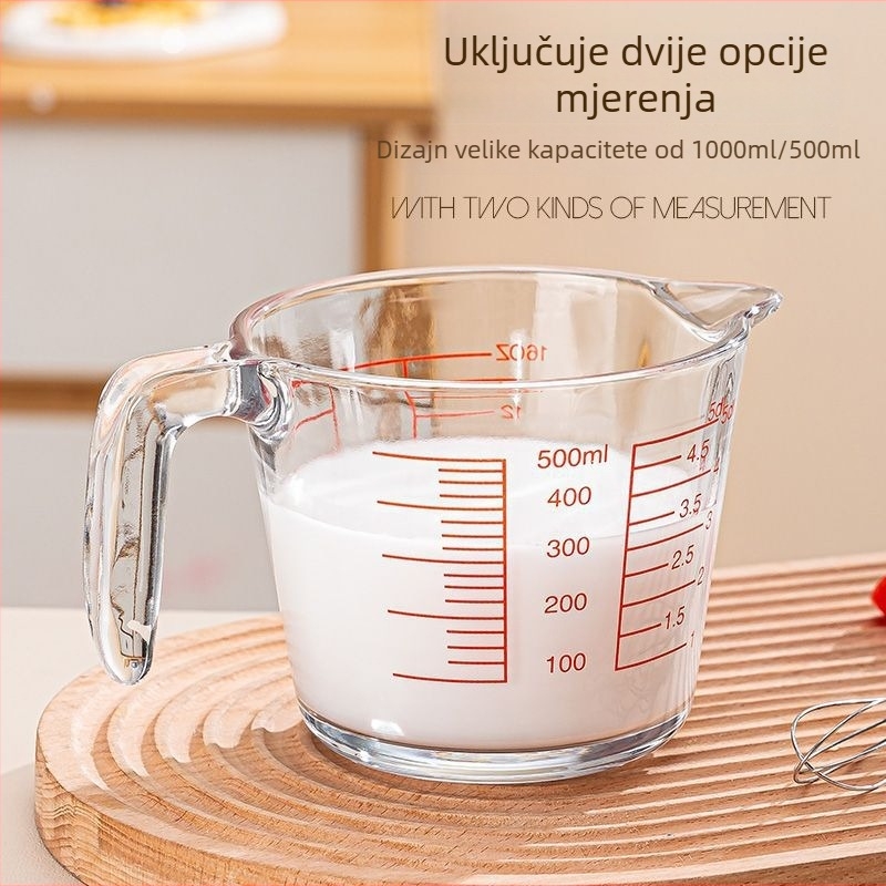 Staklena mjeračica mlijeka za mikrovalnu pećnicu, s gradacijom, debelim stijenkama, otporna na visoke temperature, velik kapacitet