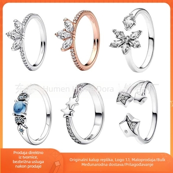 Prsten od bakrene legure s dijamantnom postavom u obliku snježne pahuljice i petokrake zvijezde, elektroplatirano, Pangadora Accessories, lagani luksuz stil