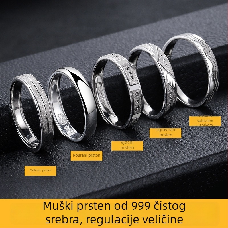 Muški prsten od srebra 999, elektroplatiran, prsten s karakterom