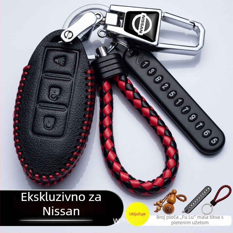Kožna futrola za Nissan ključ s kopčom — kompatibilno s Sylphy, Teana, Qashqai i X-Trail