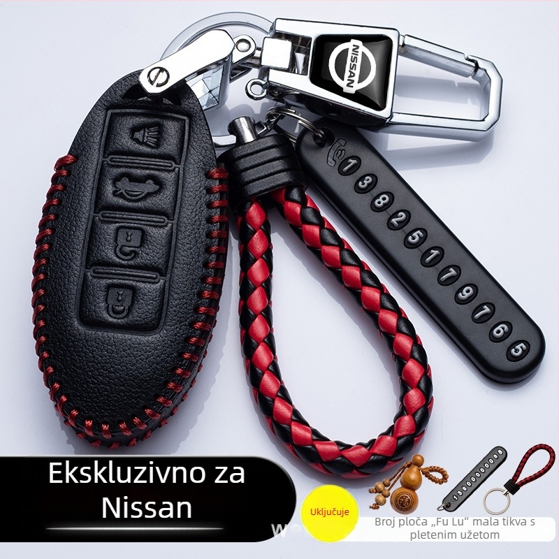 Kožna futrola za Nissan ključ s kopčom — kompatibilno s Sylphy, Teana, Qashqai i X-Trail