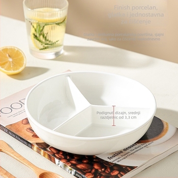 Keramički tanjur s tri odjeljka, okrugli, mikrovalna sigurna, moderan minimalistički dizajn, mogućnost tiskanja logotipa, prilagodljiv