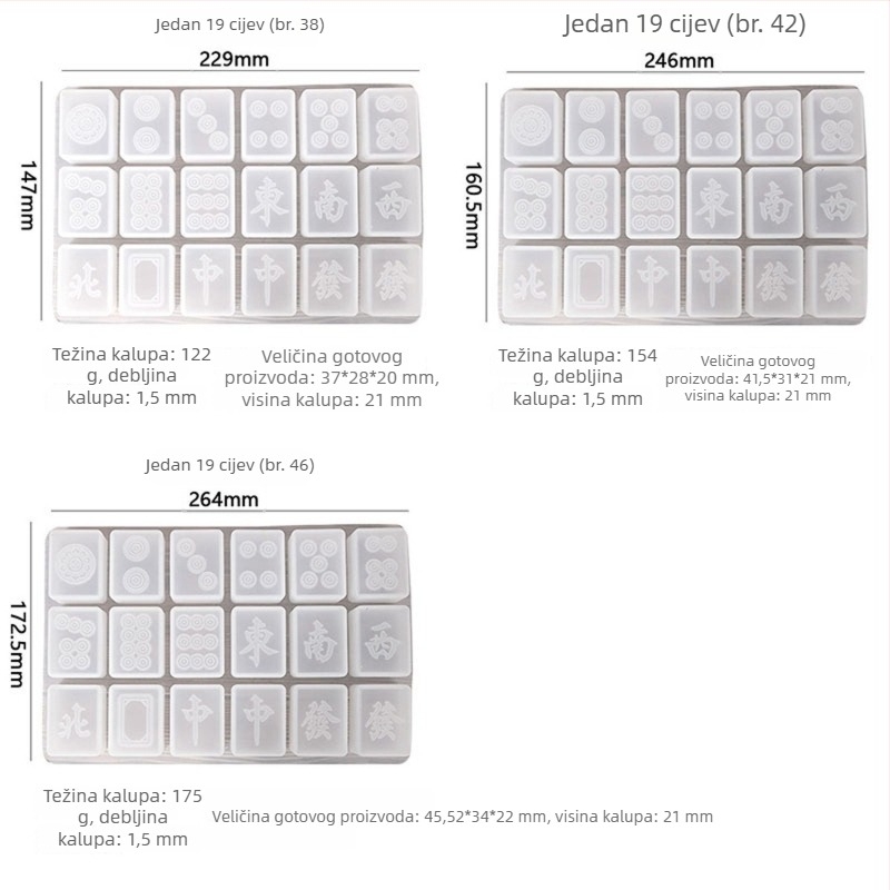 Silicijska forma za mahjong pločice za DIY smolu, nepravilnog oblika, sjever-jug mahjong, 46/42/38