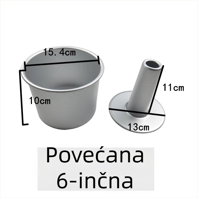 Jednodelna povišena kružna kalupa za šifonsku tortu s šupljim sredinom i središnjom cijevi, od aluminijske legure