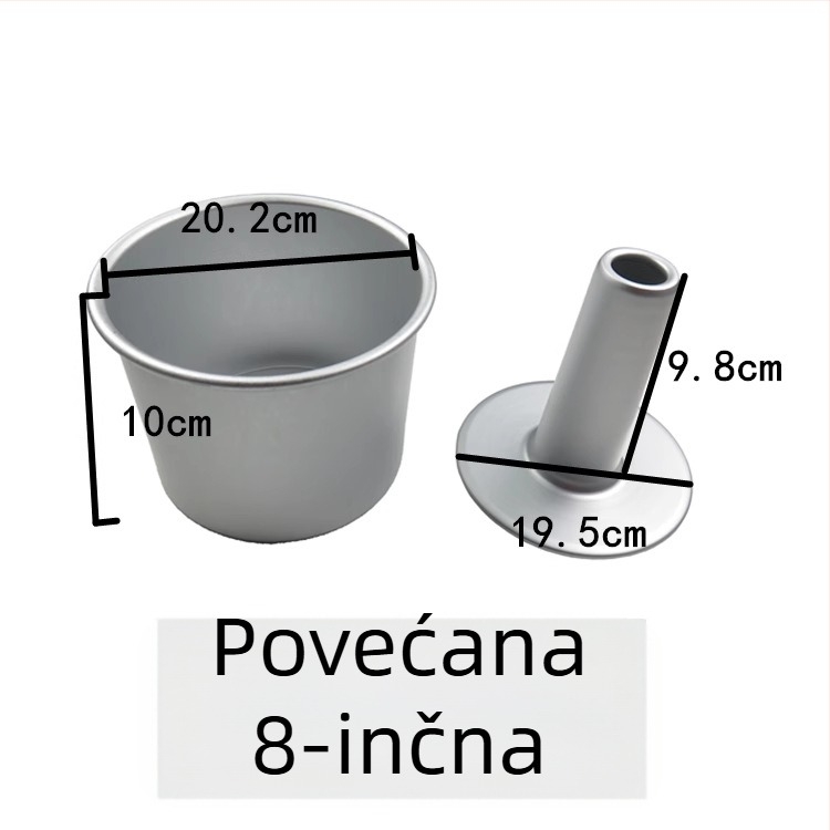 Jednodelna povišena kružna kalupa za šifonsku tortu s šupljim sredinom i središnjom cijevi, od aluminijske legure