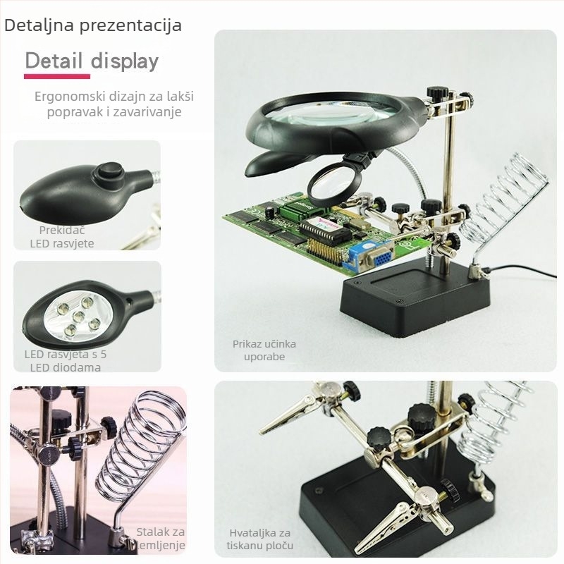 Kombinirana stolna lampa s povećalom za popravak mobitela, nosač za lemilicu | Brand: Unique, Materijal: ljubičasto sandalovo drvo