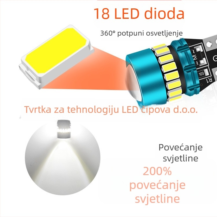 T10 LED svjetlo za automobil s lećom - svjetlo registarske pločice, 12V, 1W, 120lm, IP63