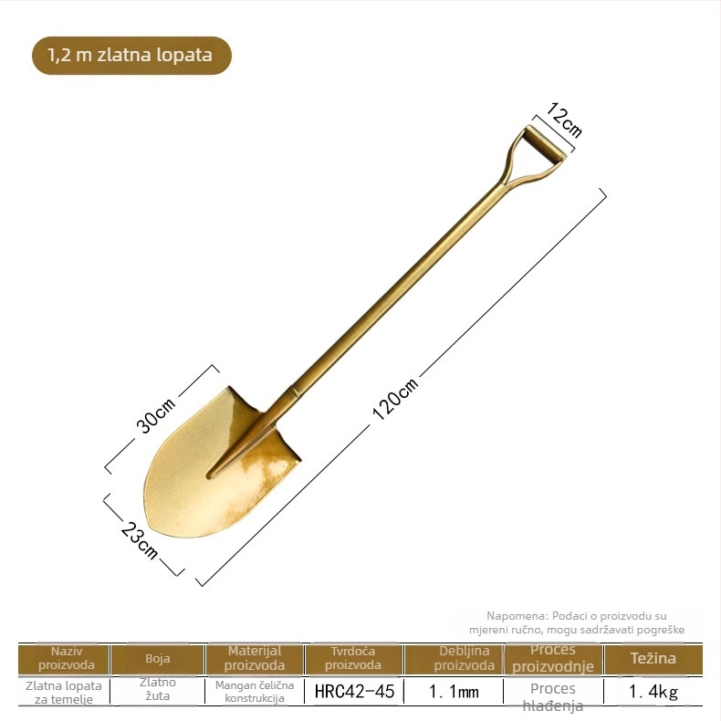 Lopata za ceremoniju postavljanja temelja, od 50Mn mangan čelika, šiljasta glava, namijenjena otvaranju