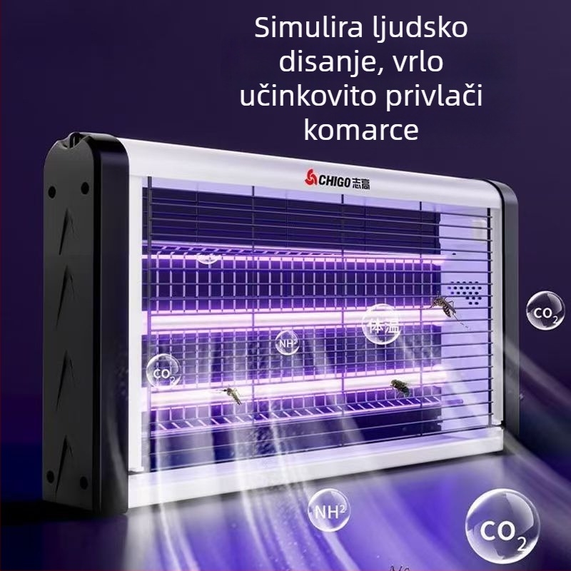 Lampa za ubijanje komaraca – zidna, LED, za površine od 61 m² ili više, električni šok i hvatanje komaraca svjetlosnim valovima