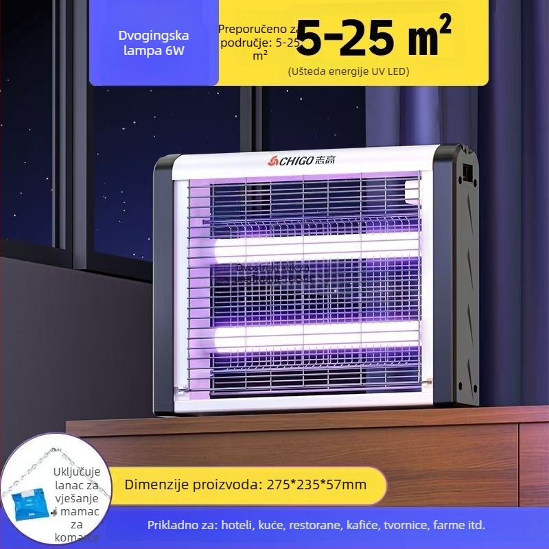 Lampa za ubijanje komaraca – zidna, LED, za površine od 61 m² ili više, električni šok i hvatanje komaraca svjetlosnim valovima