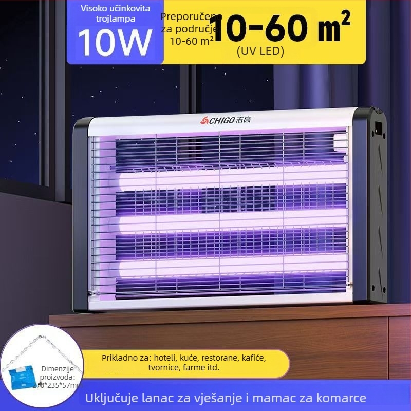 Lampa za ubijanje komaraca – zidna, LED, za površine od 61 m² ili više, električni šok i hvatanje komaraca svjetlosnim valovima
