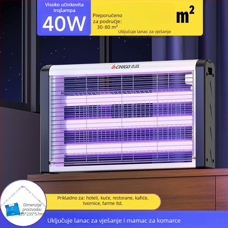 Lampa za ubijanje komaraca – zidna, LED, za površine od 61 m² ili više, električni šok i hvatanje komaraca svjetlosnim valovima