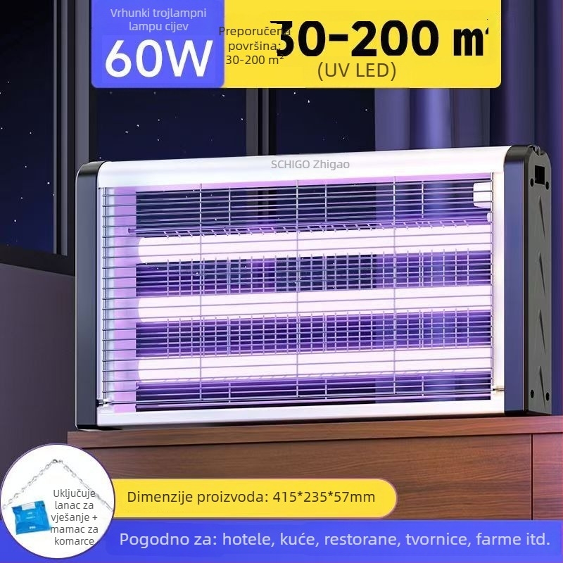 Lampa za ubijanje komaraca – zidna, LED, za površine od 61 m² ili više, električni šok i hvatanje komaraca svjetlosnim valovima