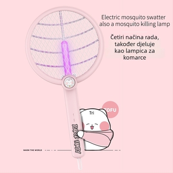 2-u-1 sklopiva električna repelentna mreža za komarce s USB punjenjem i zidnim nosačem, LED svjetlo, okret 0-180°, ugrađena baterija 1001-1600 mAh