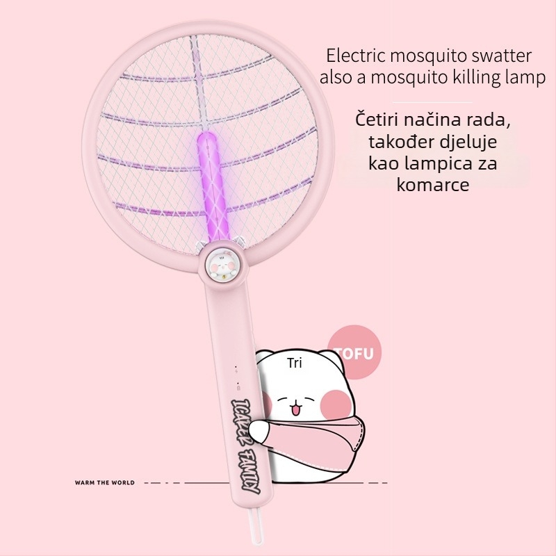 2-u-1 sklopiva električna repelentna mreža za komarce s USB punjenjem i zidnim nosačem, LED svjetlo, okret 0-180°, ugrađena baterija 1001-1600 mAh