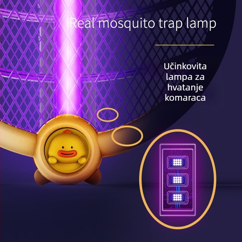 2-u-1 sklopiva električna repelentna mreža za komarce s USB punjenjem i zidnim nosačem, LED svjetlo, okret 0-180°, ugrađena baterija 1001-1600 mAh