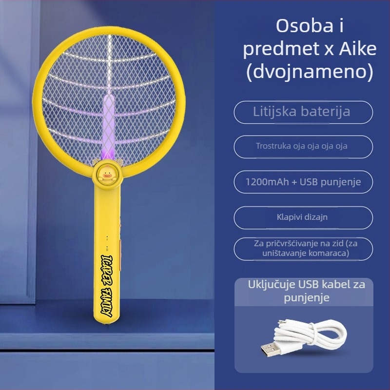 2-u-1 sklopiva električna repelentna mreža za komarce s USB punjenjem i zidnim nosačem, LED svjetlo, okret 0-180°, ugrađena baterija 1001-1600 mAh