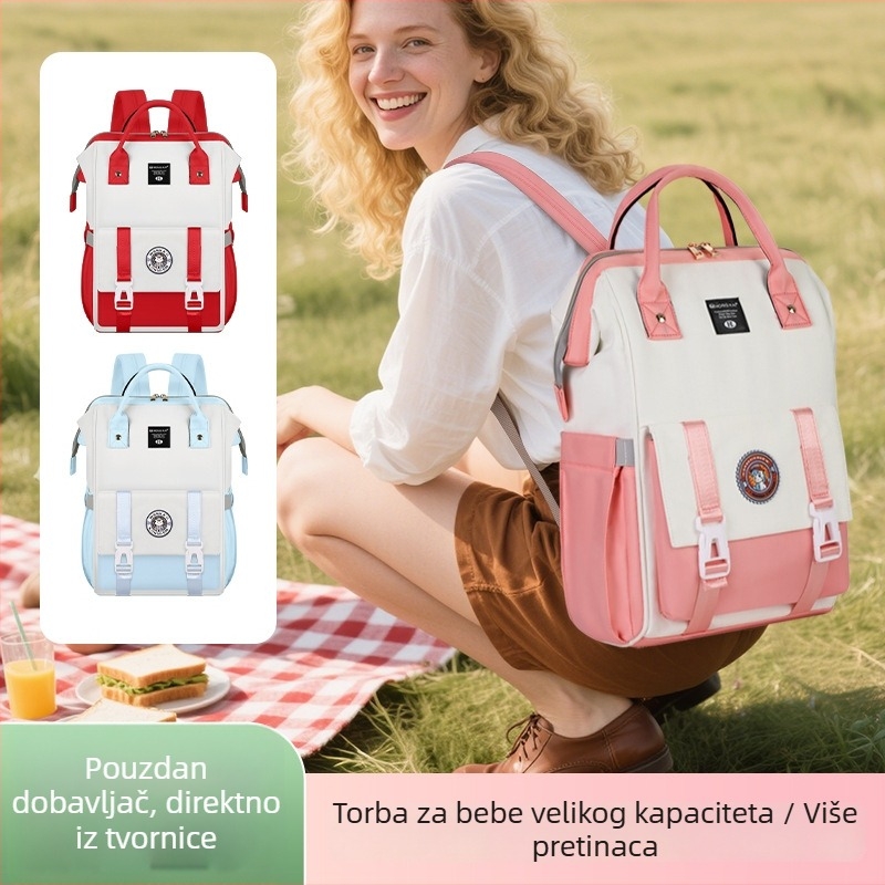 Ruksak za majku i bebu, lagan, velikog kapaciteta, denim materijal, vodootporan, pretinac za bočicu