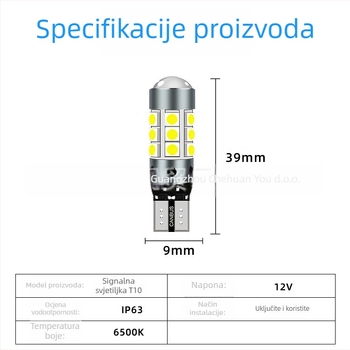 T10 LED Canbus unutarnja svjetiljka bez greške, 24SMD 3014 leća, 12V, 1W, Plug-and-Play