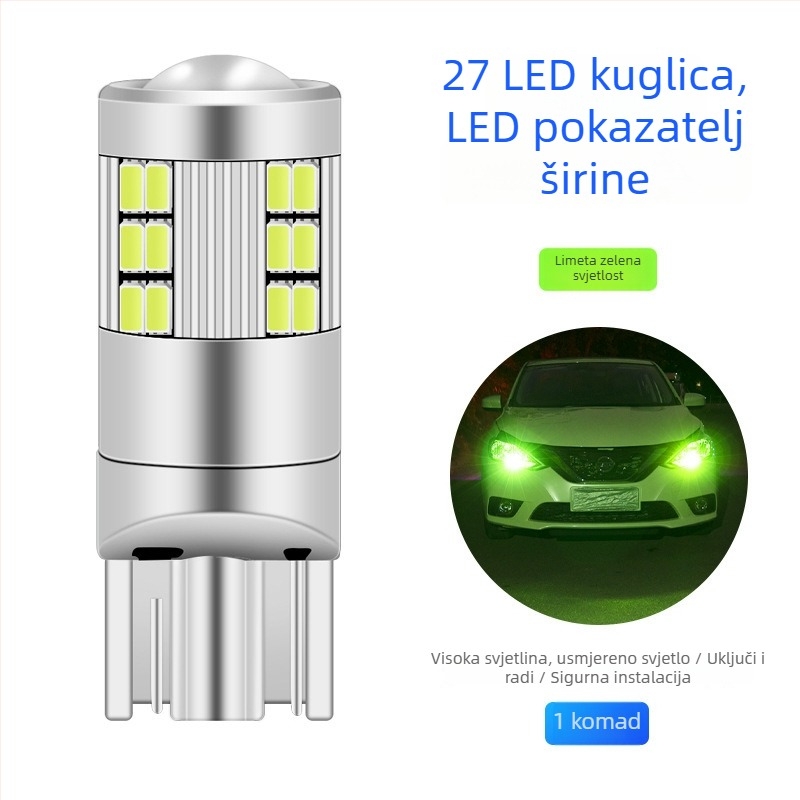Automobilsko LED svjetlo indikatora širine - T10/W5W, 27SMD 1206; 12V, 3W (univerzalna kompatibilnost)