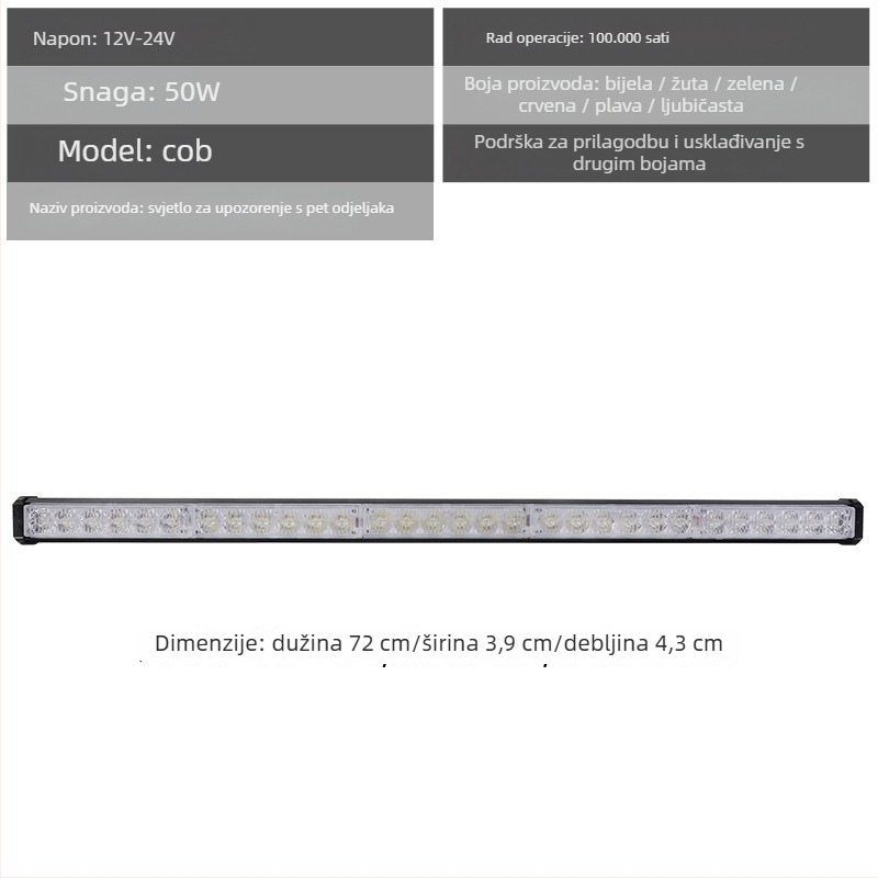 Aluminijsko LED svjetlo prednje mreže automobila – upozoravajuće / dnevno svjetlo, 72W, 12-24V, model: upozoravajuće svjetlo
