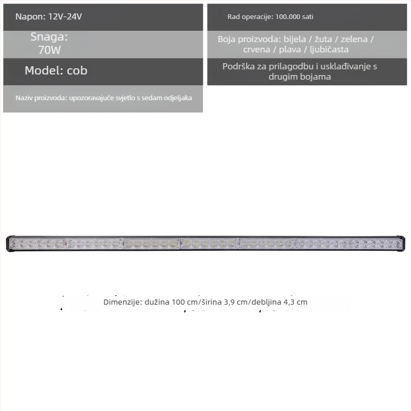 Aluminijsko LED svjetlo prednje mreže automobila – upozoravajuće / dnevno svjetlo, 72W, 12-24V, model: upozoravajuće svjetlo