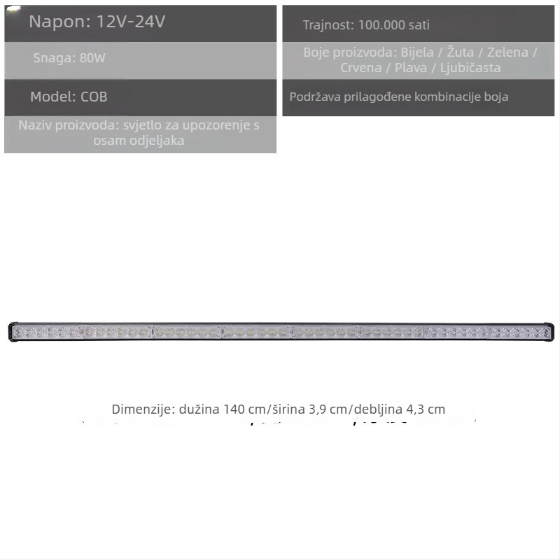 Aluminijsko LED svjetlo prednje mreže automobila – upozoravajuće / dnevno svjetlo, 72W, 12-24V, model: upozoravajuće svjetlo
