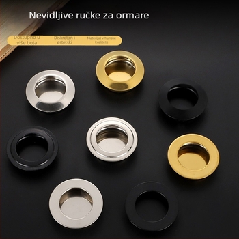 Kružna skrovita ručka od nehrđajućeg čelika za ormariće i ladice, ugradbena, moderni minimalistički namještaj hardver