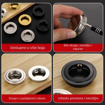 Kružna skrovita ručka od nehrđajućeg čelika za ormariće i ladice, ugradbena, moderni minimalistički namještaj hardver