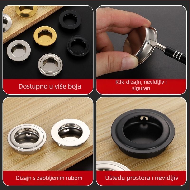 Kružna skrovita ručka od nehrđajućeg čelika za ormariće i ladice, ugradbena, moderni minimalistički namještaj hardver