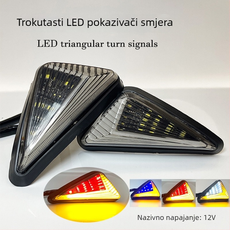 Ugrađena trokutasta LED migavac za motocikle, sportske automobile i cestovna vozila, model CC-038, 12V, LED izvor.