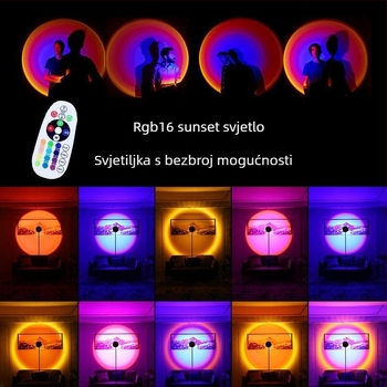 Daljinski upravljana lampa za zalazak sunca, 16 boja, prijenosna projekcija atmosfere, regulacija visine — LED izvor, ≤5W, ≤36V, PVC konstrukcija
