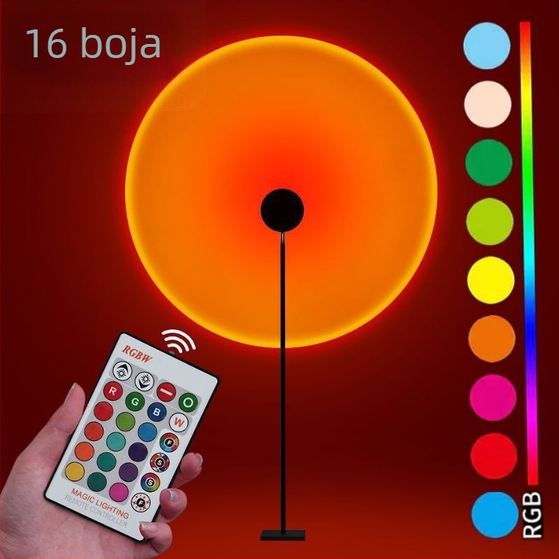 Daljinski upravljana lampa za zalazak sunca, 16 boja, prijenosna projekcija atmosfere, regulacija visine — LED izvor, ≤5W, ≤36V, PVC konstrukcija