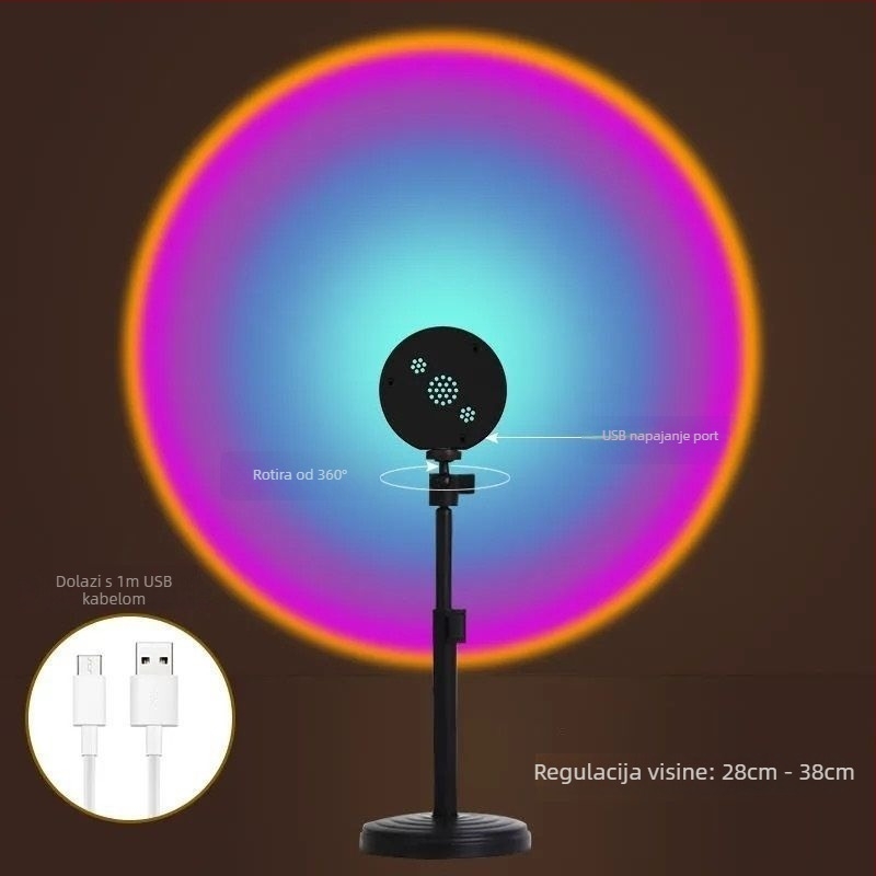 Daljinski upravljana lampa za zalazak sunca, 16 boja, prijenosna projekcija atmosfere, regulacija visine — LED izvor, ≤5W, ≤36V, PVC konstrukcija