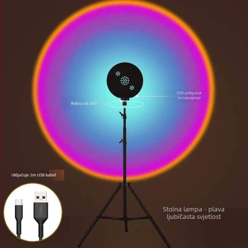 Daljinski upravljana lampa za zalazak sunca, 16 boja, prijenosna projekcija atmosfere, regulacija visine — LED izvor, ≤5W, ≤36V, PVC konstrukcija