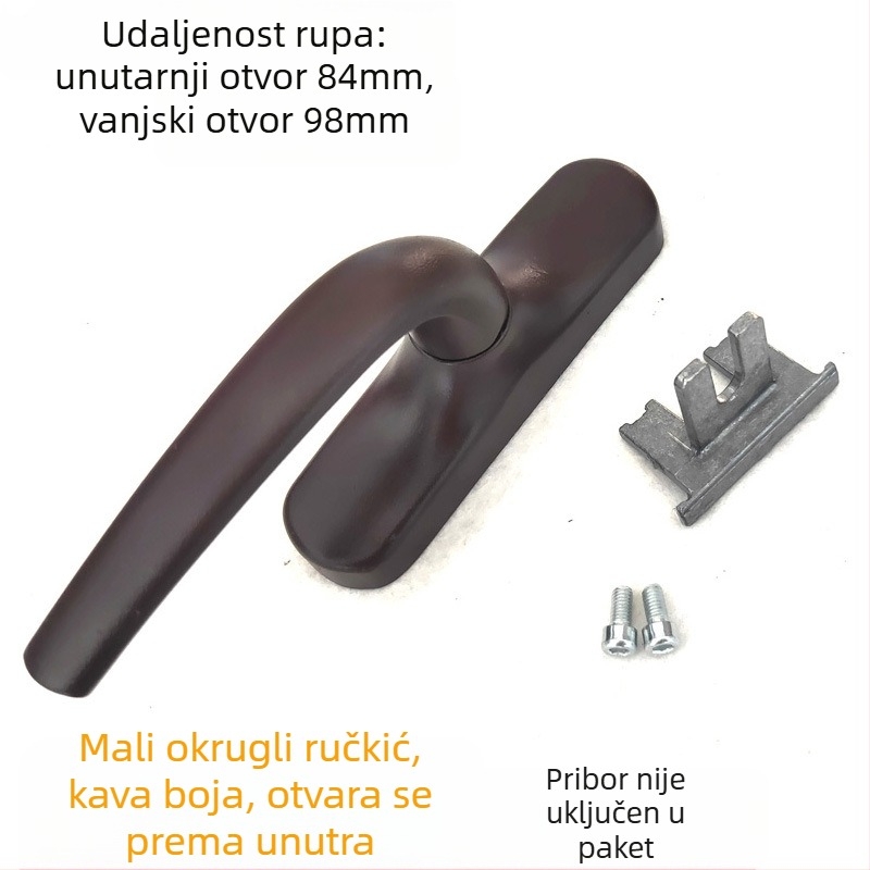 Drška za prozor od aluminijske legure za prozore s unutarnjim otvaranjem i nagibom, ravni profil, dvopunktno zaključavanje, model 5055