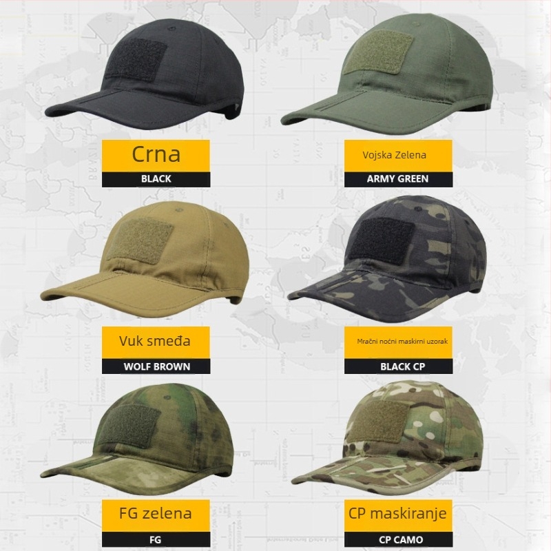 Vanjska taktička kapa kamuflaža s zaštitom od sunca, sklopiva s Velcro zatvaračem, kupolasti vrh, 65% poliester 35% pamuk, unisex za odrasle