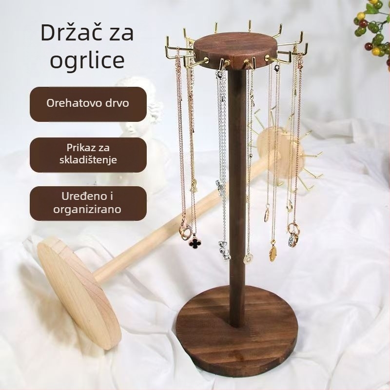 Drveni stalak za nakit – sastavljeni stolni organizator za lančiće, privjeske i naušnice, retro umjetnički stil, s jednim nivoom