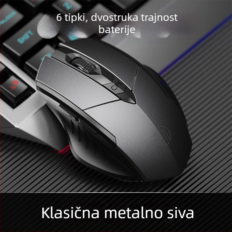 Bežični gaming miš, 6 tipki, 2400 DPI, 2,4 GHz, tih i ergonomski