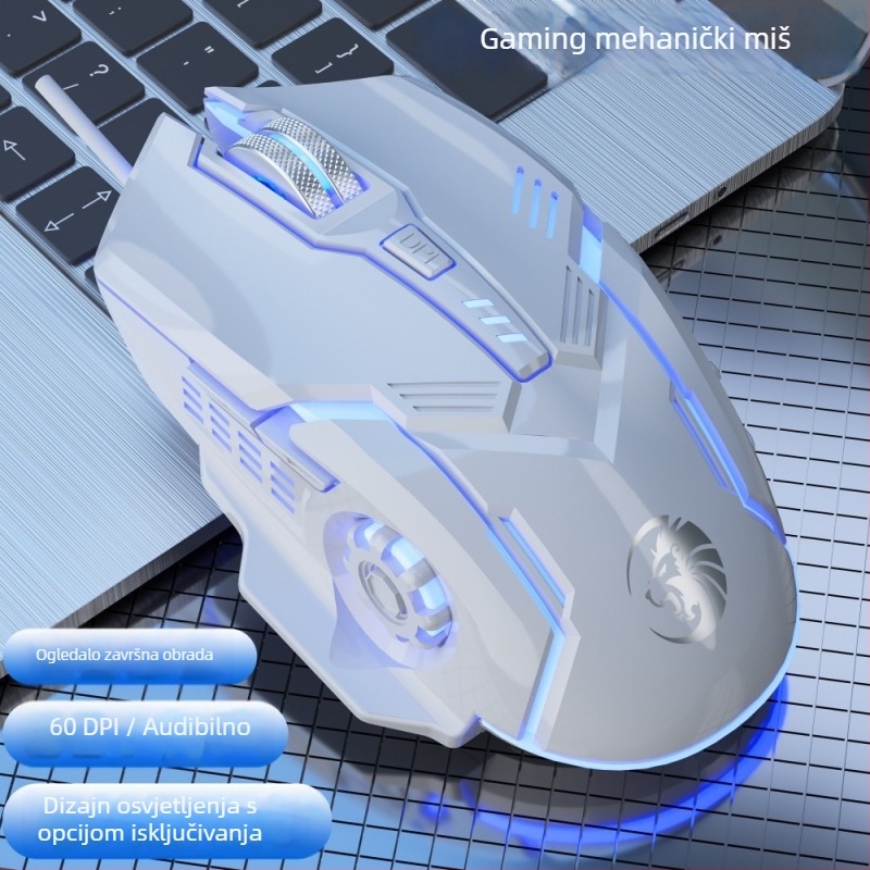 Žični tiho gaming miš, mehanički, osvijetljen, USB