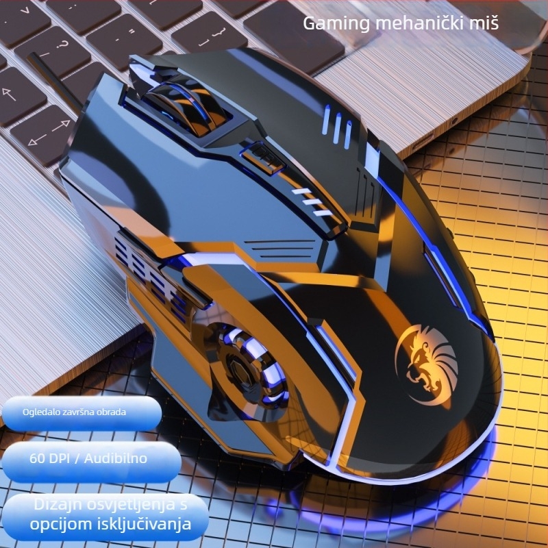 Žični tiho gaming miš, mehanički, osvijetljen, USB