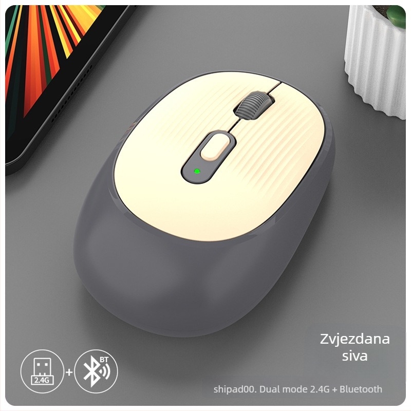 Bežična miša W-300, 2400 DPI, Bluetooth i 2.4G dvostruki način, ergonomska, Plug-and-Play