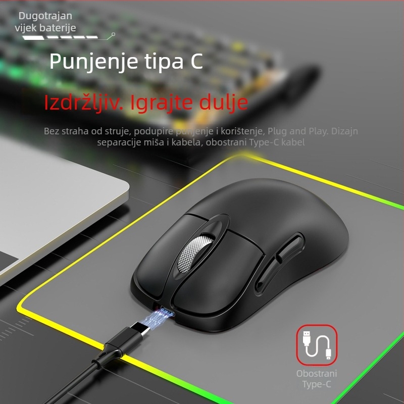 Gaming miš s 24000 DPI, tri načina povezivanja (žično, 2,4 GHz, Bluetooth), makro-programabilan, 6 tipki
