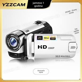 Kompaktna ručna digitalna kamera s preklopnim zaslonom za selfie; CCD senzor 16 MP, 16× optični zum, optička stabilizacija slike